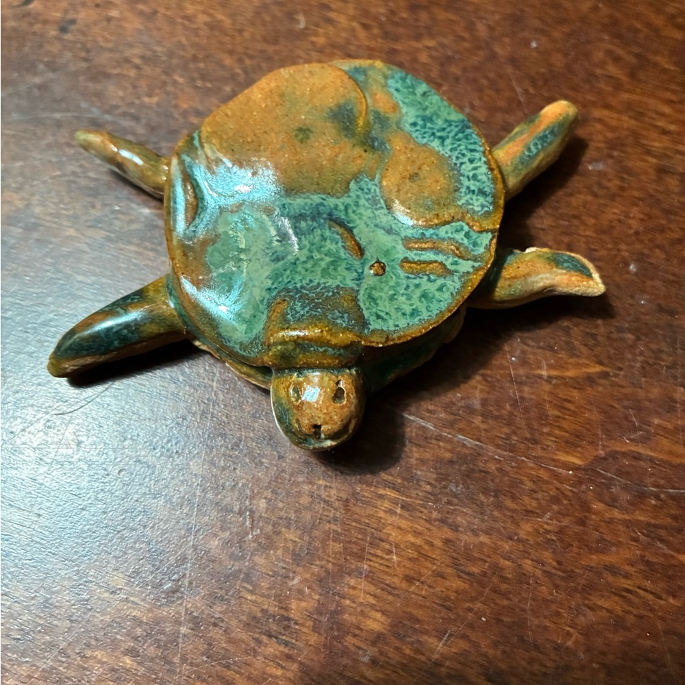 Handmade Small Glossy Ceramic Turtle Figure